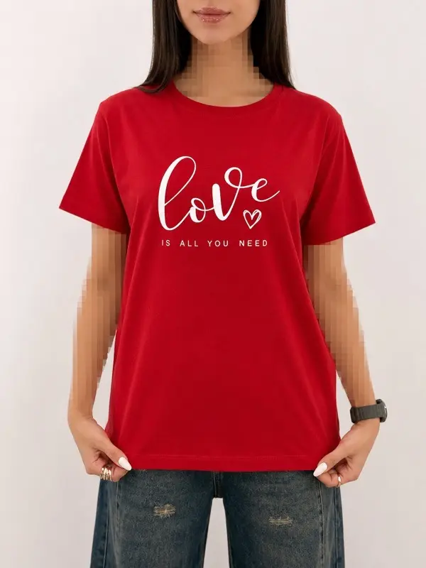 تیشرت زنانه رنگی یقه گرد نخ پنبه طرح Love Is All You Need | آلما شاپ